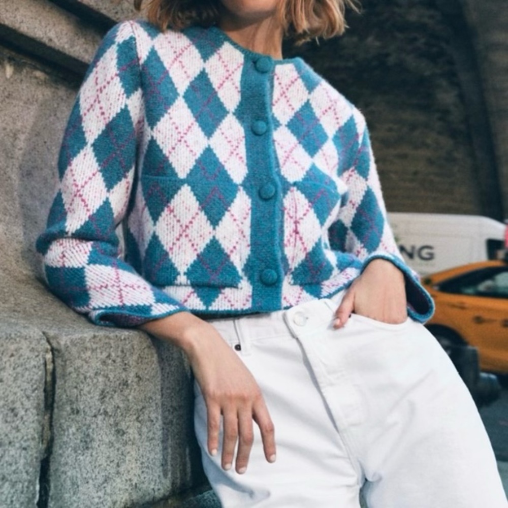 Argyle Blue Pattern Print Women's Sweatshirt
